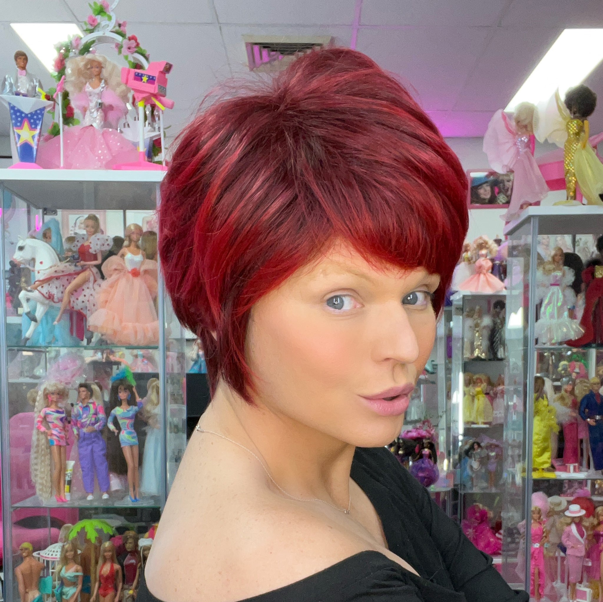 Vanity looking sultry in a Persian Rose 80's Julia wig